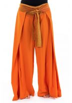 Pantalon ethnique leger ceinture sari brillant orange Orih