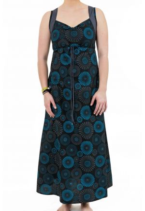 Robe longue originale print decollete et bretelles Asibaji