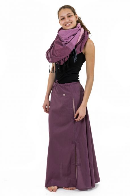 Jupe longue ethnique boutons coton roses pastels Sakura