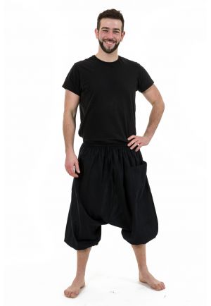 Saroual pantacourt bermuda homme coton leger noir uni Adhara