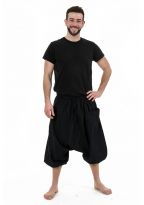 Saroual pantacourt bermuda homme coton leger noir uni Adhara