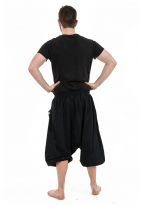 Saroual pantacourt bermuda homme coton leger noir uni Adhara