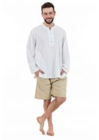 Chemise ethnic asia col mao boutons coton blanc milk Dudha face