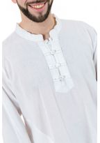 Chemise ethnic asia col mao boutons coton blanc milk Dudha zoom