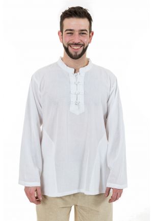 Chemise ethnic asia col mao boutons coton blanc milk Dudha full size
