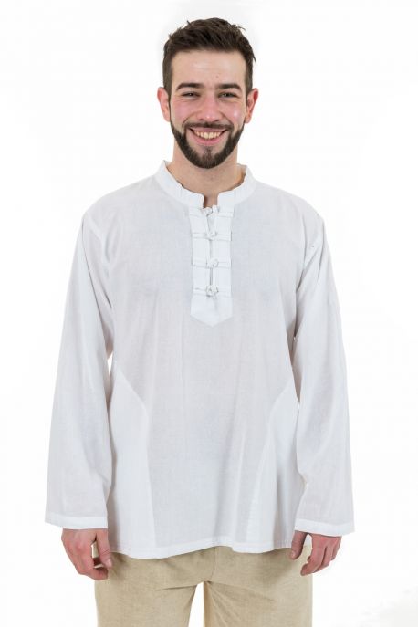 Chemise ethnic asia col mao boutons coton blanc milk Dudha full size