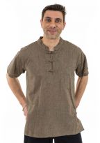 Chemise ethnique manches courtes col mao dark chanvre face
