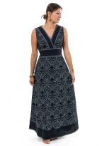 Robe longue print ethnic chic noir gris Anissa full size