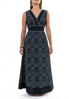 Robe longue print ethnic chic noir gris Anissa full size