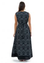 Robe longue print ethnic chic noir gris Anissa full size