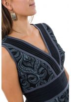 Robe longue print ethnic chic noir gris Anissa full size