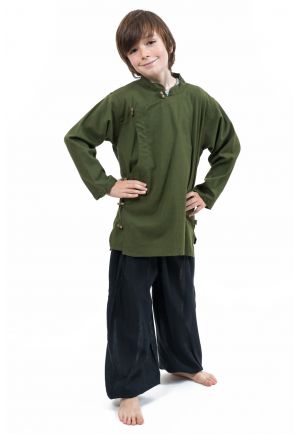 Chemise ethnique tibetaine enfant kaki face