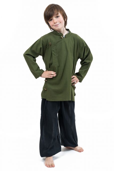 Chemise ethnique tibetaine enfant kaki face