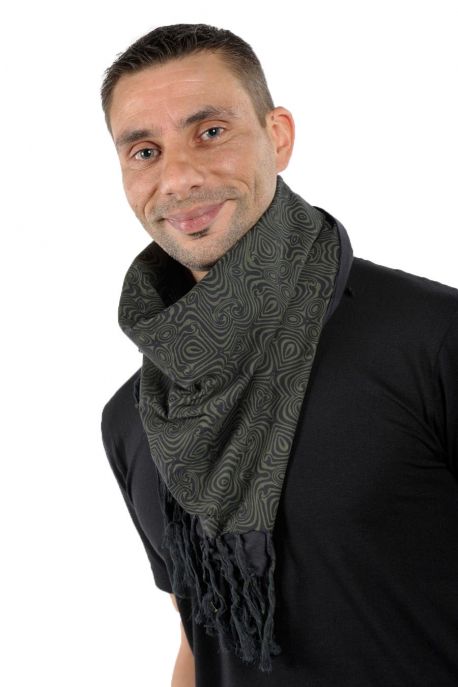 Cheche foulard coton epais noir kaki psychedelic 