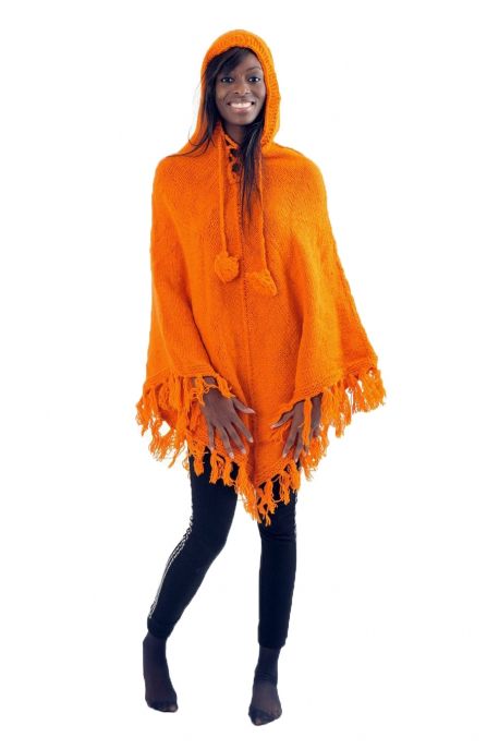 Pancho pure laine douce du Nepal orange