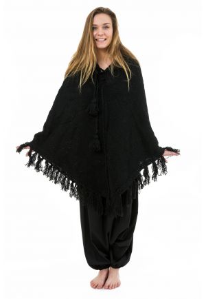 Poncho pure laine douce du Nepal noir