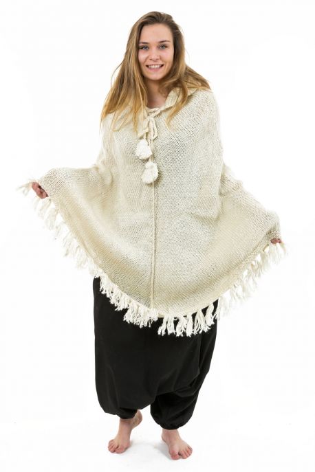 Poncho pure laine douce du Nepal creme