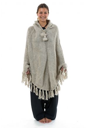 Poncho pure laine douce du Nepal gris chine clair