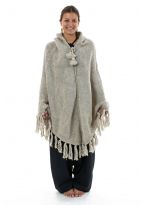 Poncho pure laine douce du Nepal gris chine clair