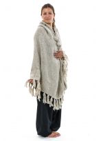 Poncho pure laine douce du Nepal gris chine clair
