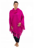 Poncho pure laine douce du Nepal rose indien