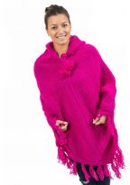 Poncho pure laine douce du Nepal rose indien