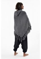 Poncho pure laine douce du Nepal gris fonce