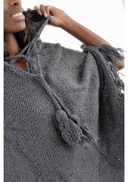 Poncho pure laine douce du Nepal gris fonce