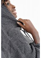Poncho pure laine douce du Nepal gris fonce