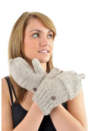 Gants mitaines moufles gris chine clair pure laine et polaire douce