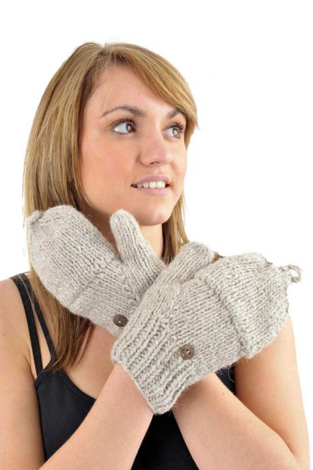 Gants mitaines moufles gris chine clair pure laine et polaire douce