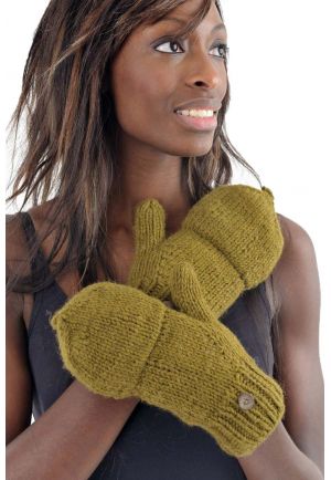 Gants mitaines moufles kaki clair pure laine et polaire douce