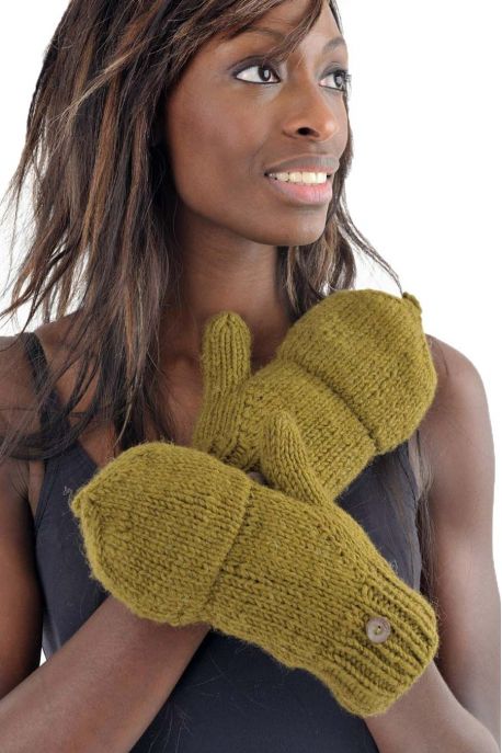 Gants mitaines moufles kaki clair pure laine et polaire douce
