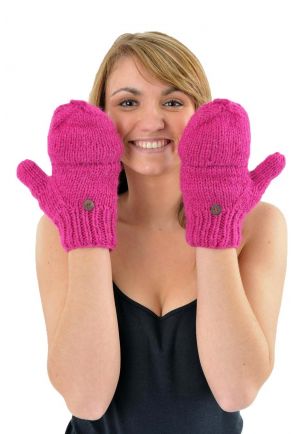Gants mitaines moufles rose indien pure laine et polaire douce