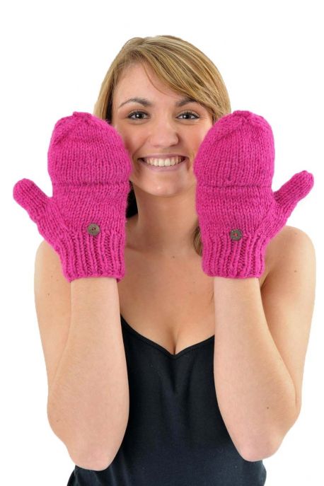 Gants mitaines moufles rose indien pure laine et polaire douce