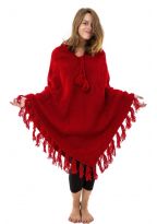 Pancho rouge pure laine douce du Nepal