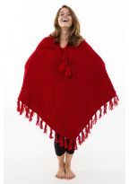 Pancho rouge pure laine douce du Nepal