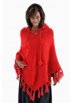 Pancho rouge pure laine douce du Nepal