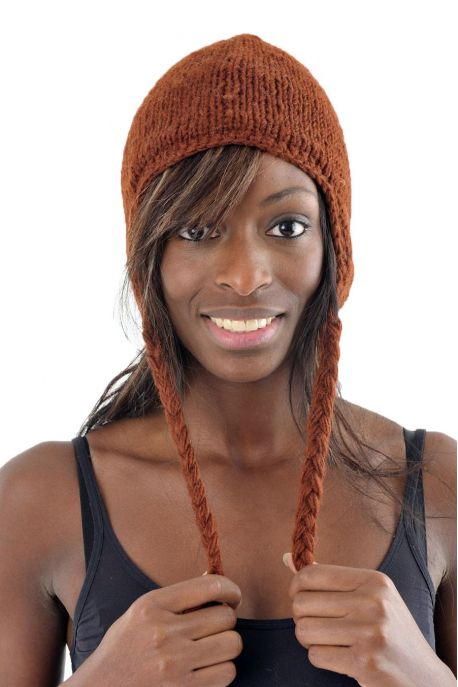 Bonnet marron clair pure laine et polaire douce du Nepal