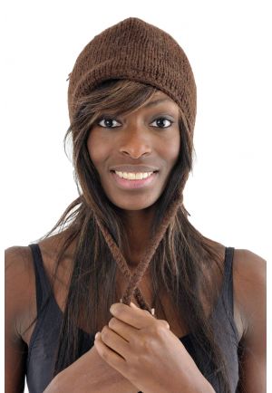 Bonnet marron brun pure laine et polaire douce du Nepal