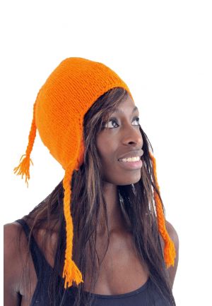 Bonnet orange pure laine et polaire douce du Nepal