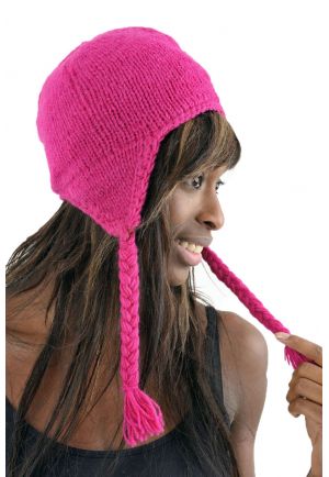 Bonnet rose indien pure laine et polaire douce du Nepal