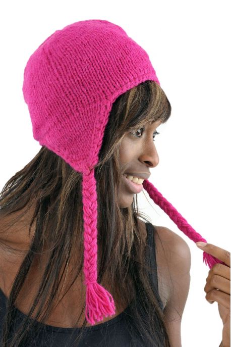 Bonnet rose indien pure laine et polaire douce du Nepal