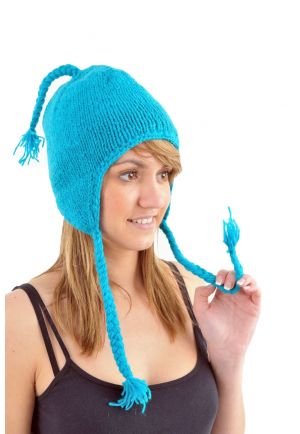Bonnet bleu turquoise pure laine et polaire douce du Nepal