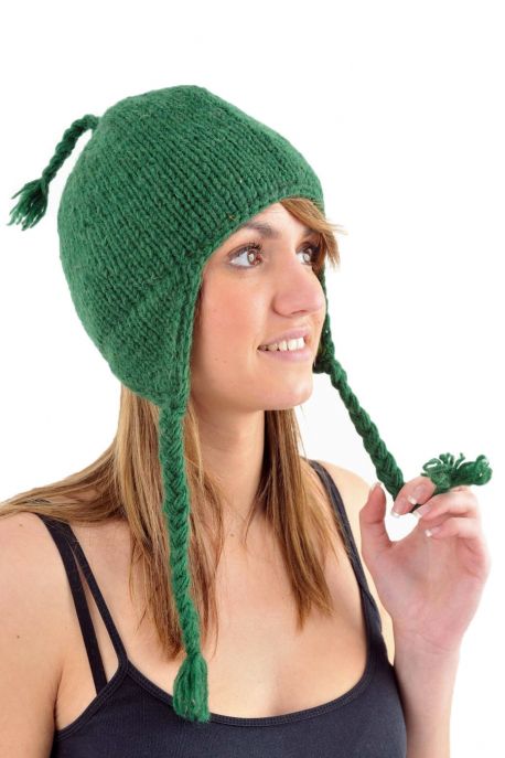 Bonnet vert anglais pure laine et polaire douce du Nepal