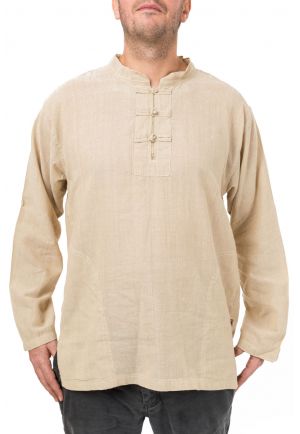 Chemise homme asiatique col mao beige chanvre