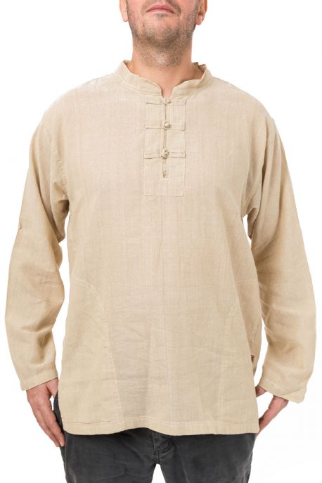 Chemise homme asiatique col mao beige chanvre