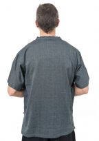 Chemisette ethnique zen col mao et poches bleu gris