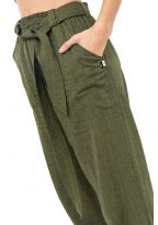 Pantalon droit basic ethnic ceinture amovible kaki