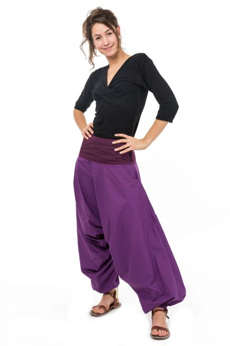 Sarouel ethnique femme print geometrique violet Khela